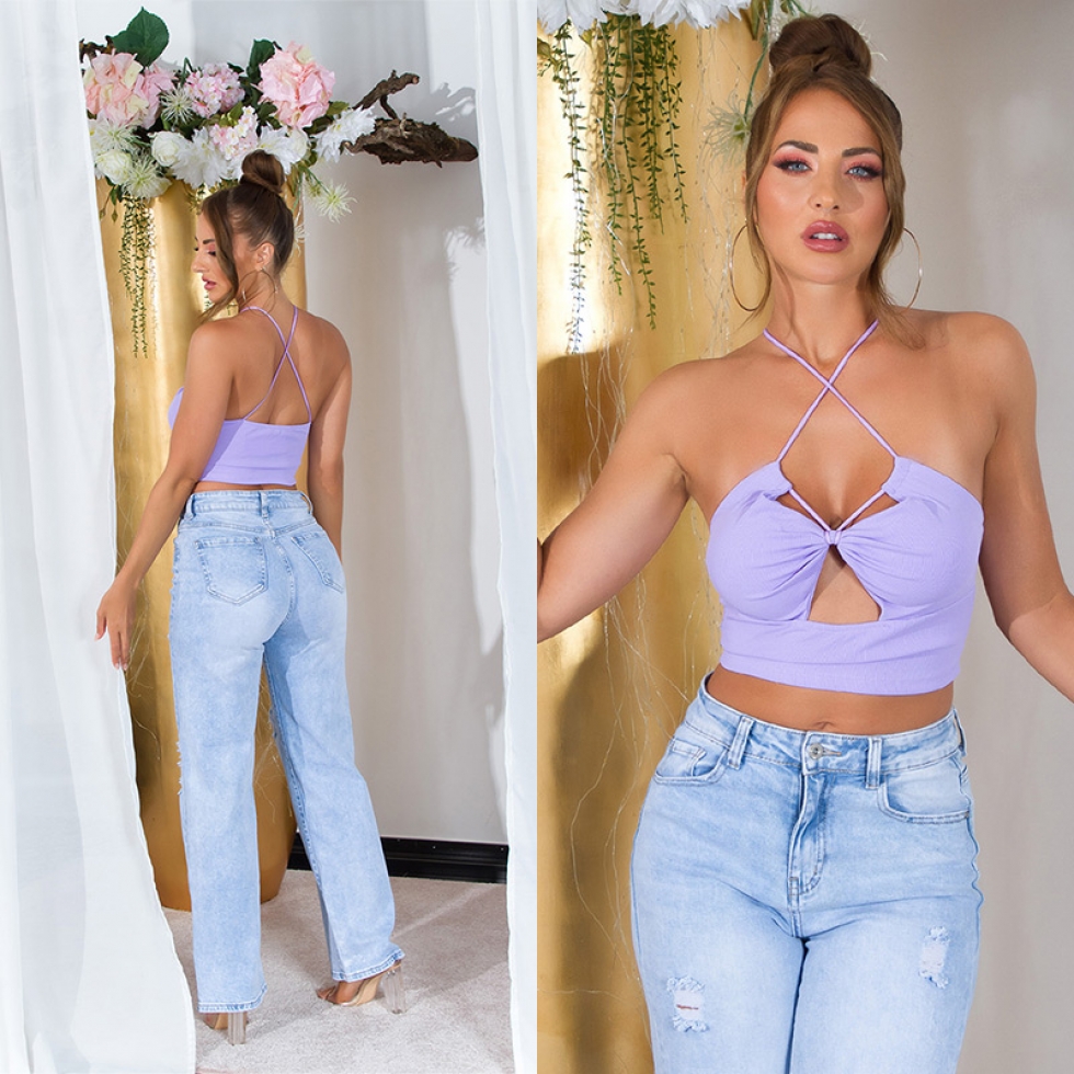 Sexy Träger- Stretch- Top mit Cutouts und Softcups - flieder