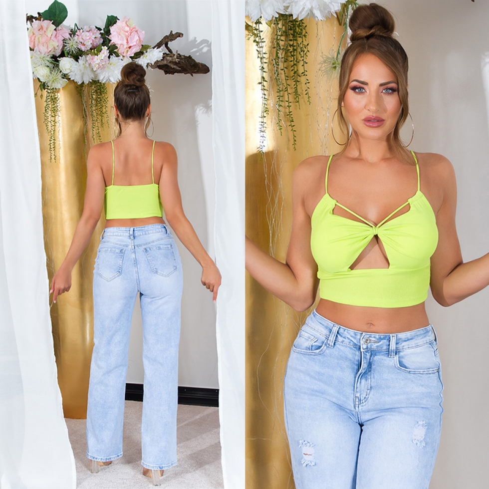 Sexy Träger- Stretch- Top mit Cutouts und Softcups - grün