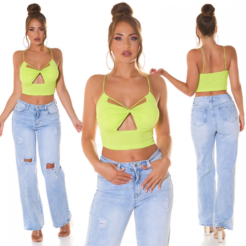 Sexy Träger- Stretch- Top mit Cutouts und Softcups - grün