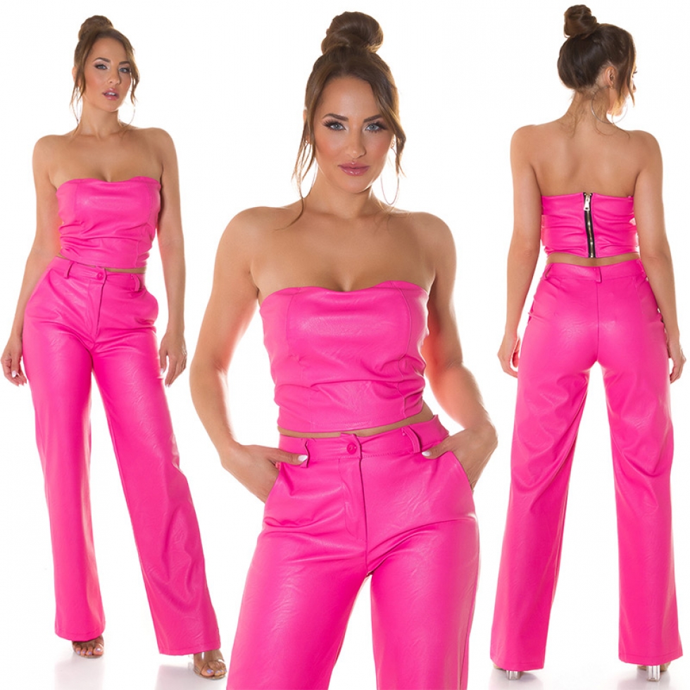 Bauchfreies Bandeau-Top im Leder-Look - pink