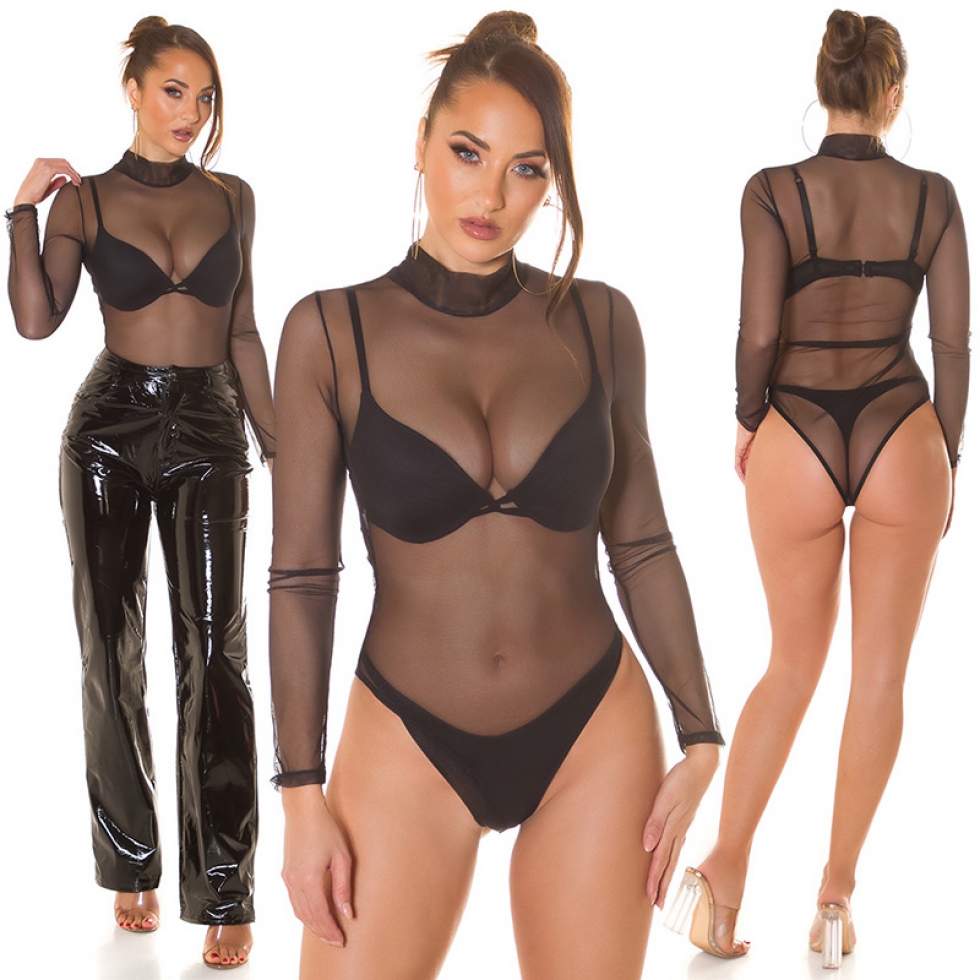 Sexy Body-Top aus transparenten Mesh-Gewebe - schwarz