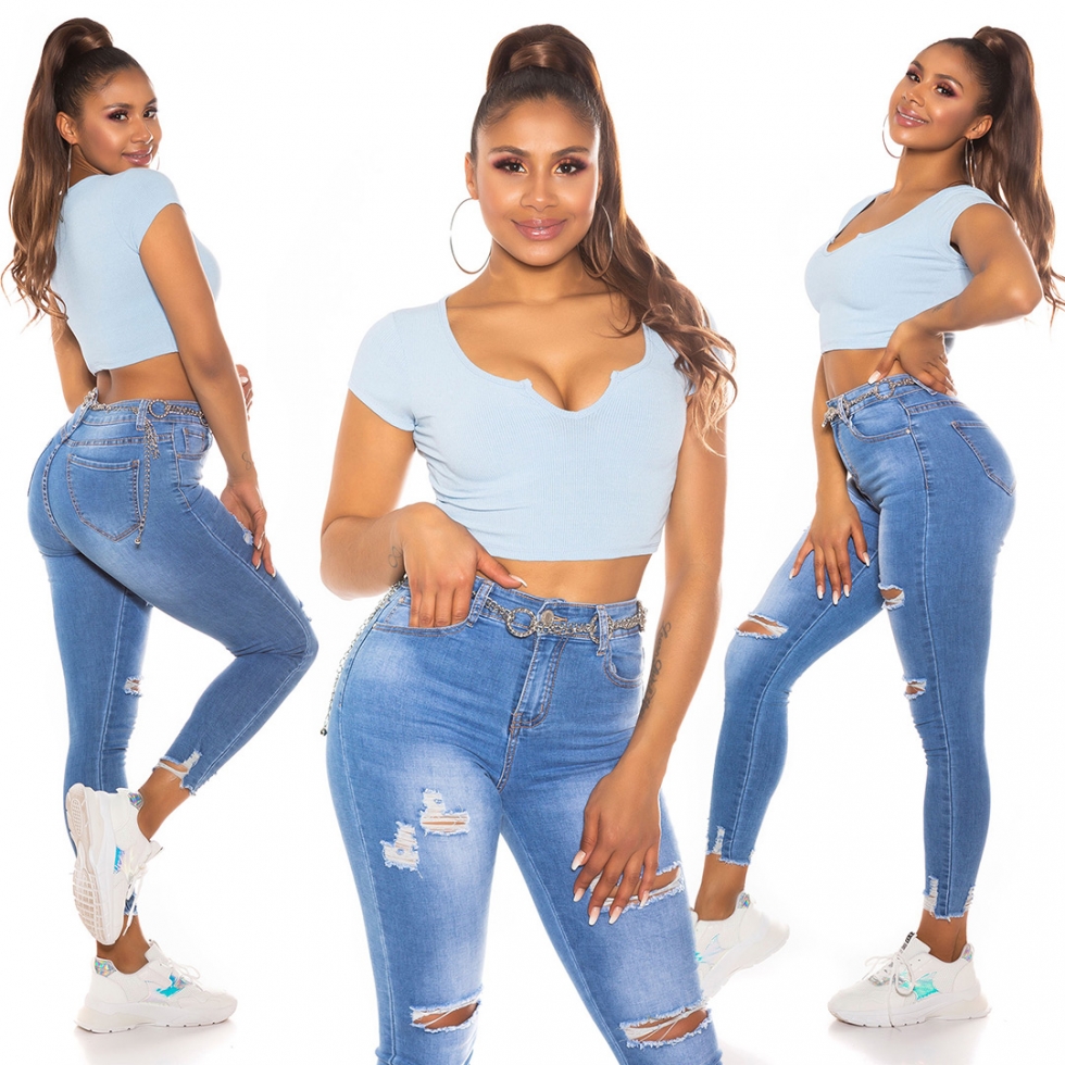 Bauchfreies Shirt mit sexy Schlitz-Cut-Out in babyblau
