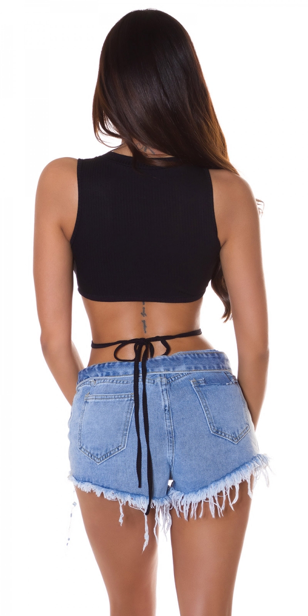 Sexy Tank Top mit Bindebändchen - schwarz