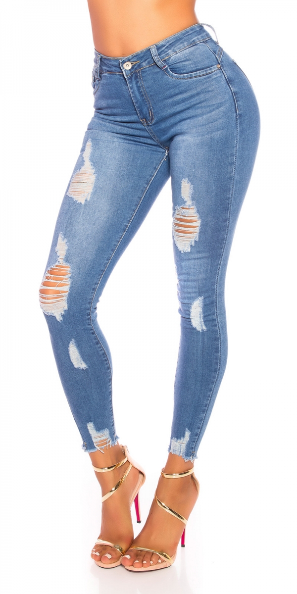 Moderne High Waist Jeans im Used-Look - blue washed