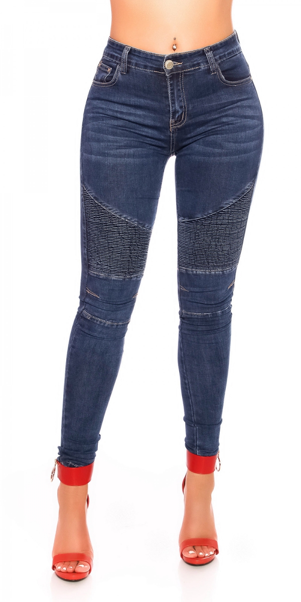 High Waist Skinny-Jeans im Crinkle-Parteien - blue washed