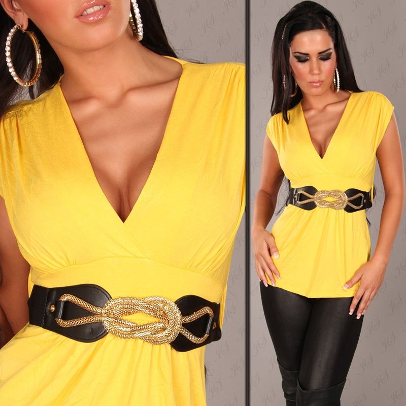 Ärmelloses Shirt im Wickel-Look mit Stretch-Gürtel in yellow sun
