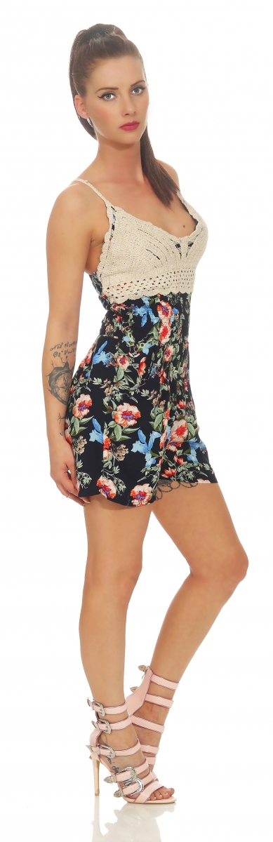 Blümchen-Overall mit süssem Häkeloberteil in multicolor/blau