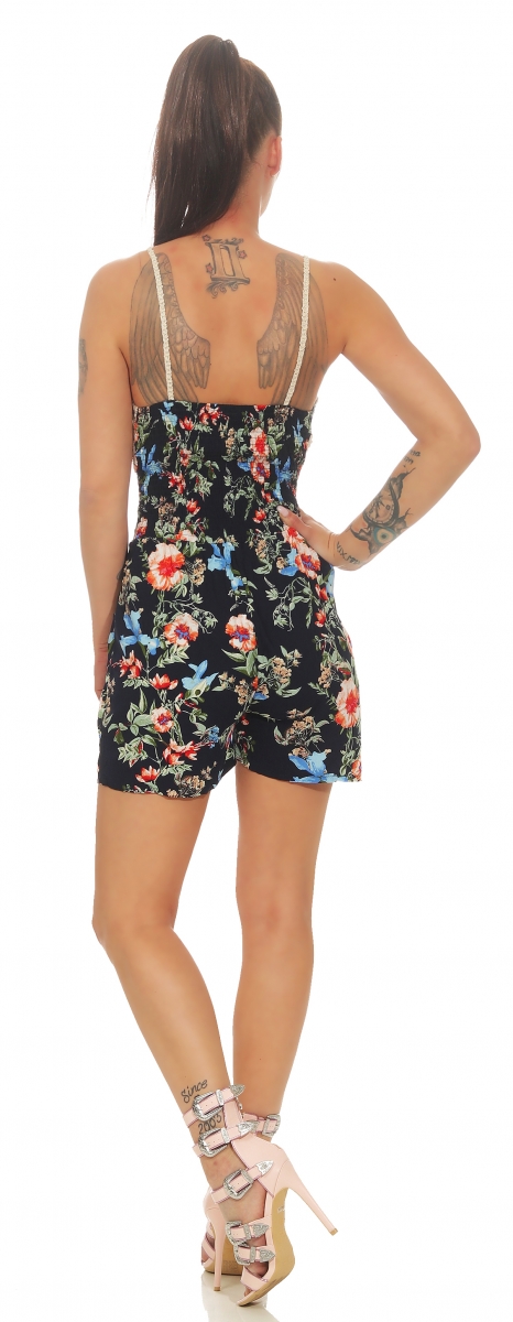 Blümchen-Overall mit süssem Häkeloberteil in multicolor/blau