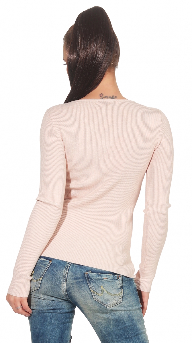 Taillierter Feinstrick-Pullover mit Strass-Verzierung - rosa