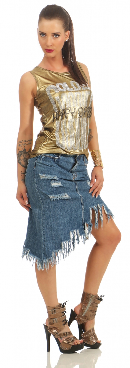 Sexy Vintage-Jeansrock mit Fransen-Abschluss in blue washed
