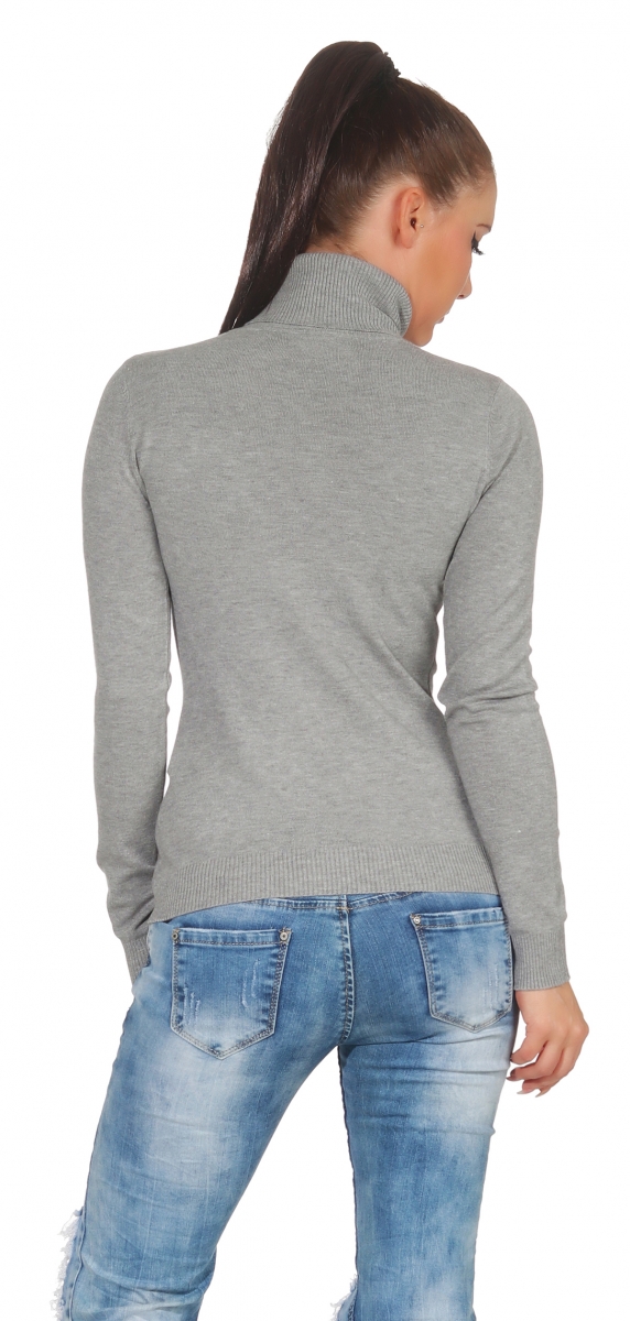 Figurbetonter Basic Rollkragen-Pullover in grau