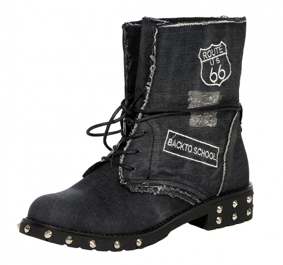 Auffallender Vintage Schnürstiefel / Boots mit Patches - schwarz