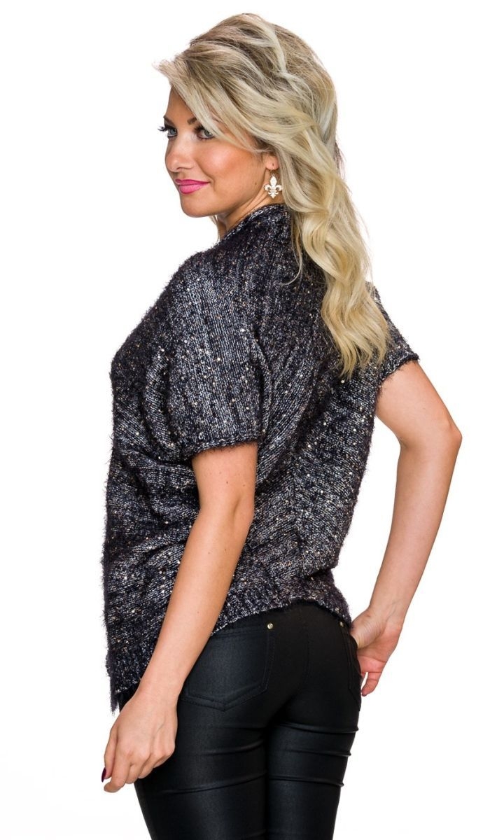 Kuschelige Paillettenjacke mit kurzen Ärmeln - grau/gold