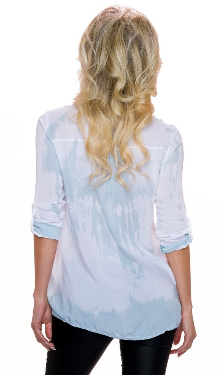 Batik-Bluse aus dünnem Stoff - weiß/türkis