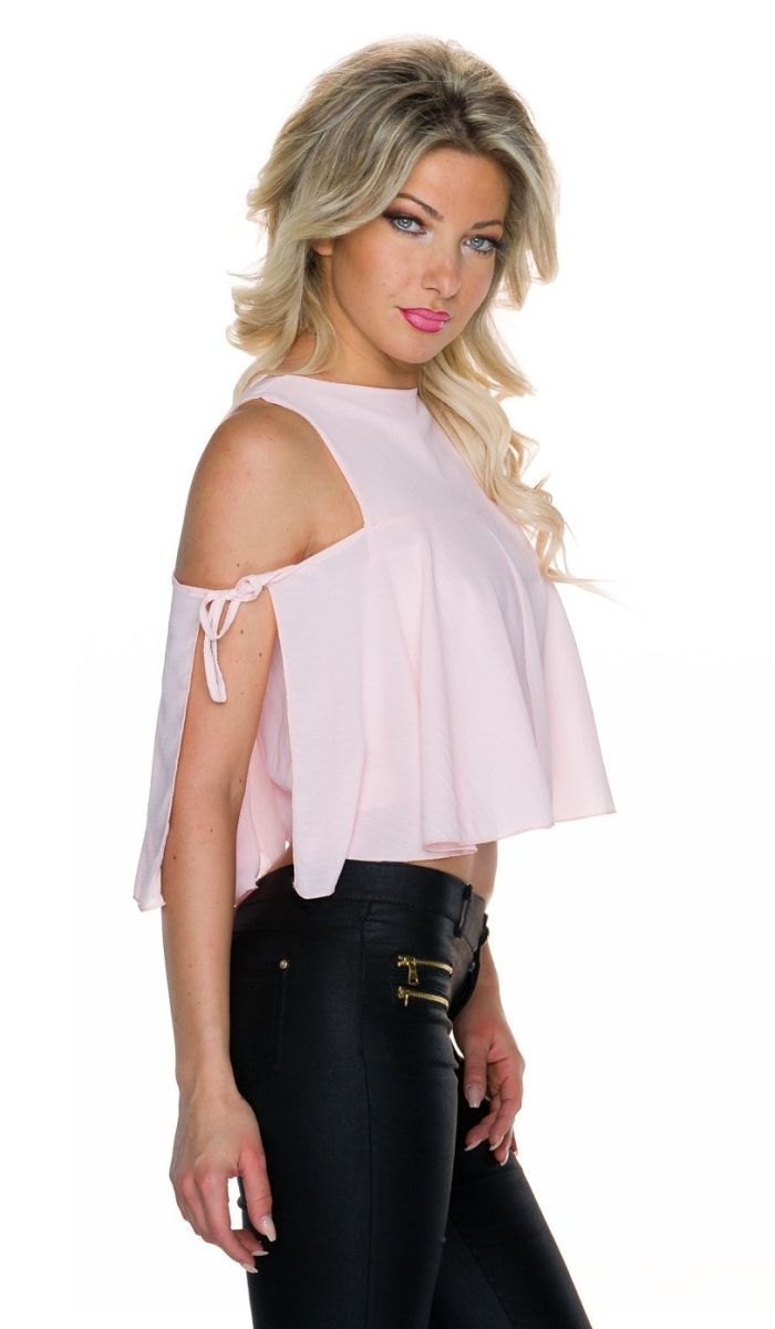Kurz geschnittenes Crop-Top mit Volant-Verzierung - rosa