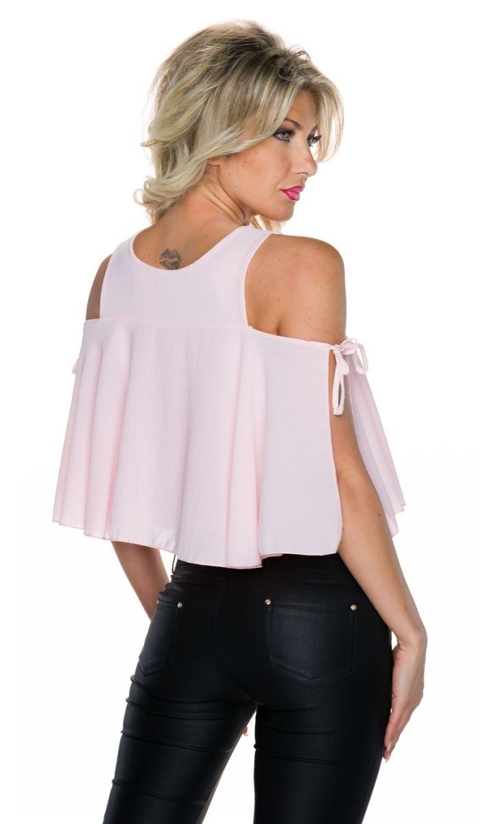 Kurz geschnittenes Crop-Top mit Volant-Verzierung - rosa