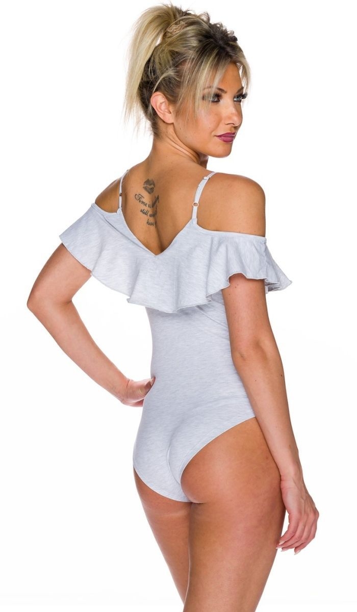 Asymmetrisch verziertes Body-Top mit dünnen Trägern - grau
