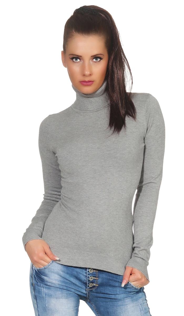 Figurbetonter Basic Rollkragen-Pullover in grau