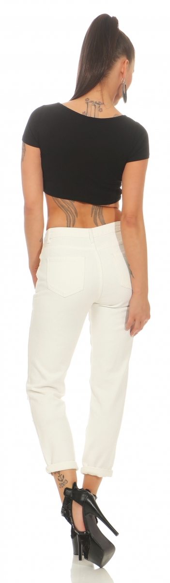 Lässige 7/8 Mom Fit Jeans im Destroyed-Style - cremeweiß