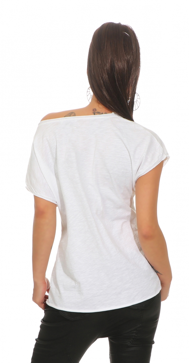Legeres Oversize Shirt im Patchwork-Design - weiß