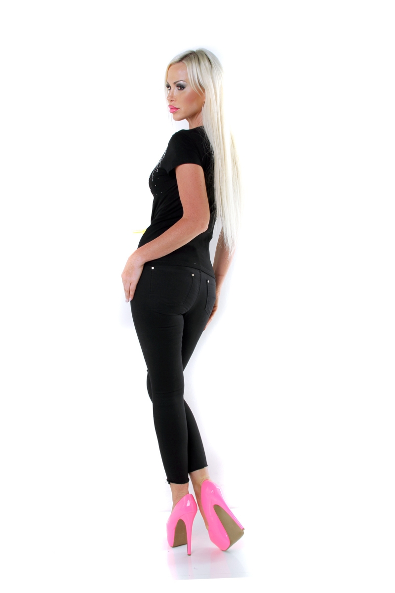 Figurbetontes Shirt mit Cut Out und funkelnder Strass-Applikation - schwarz