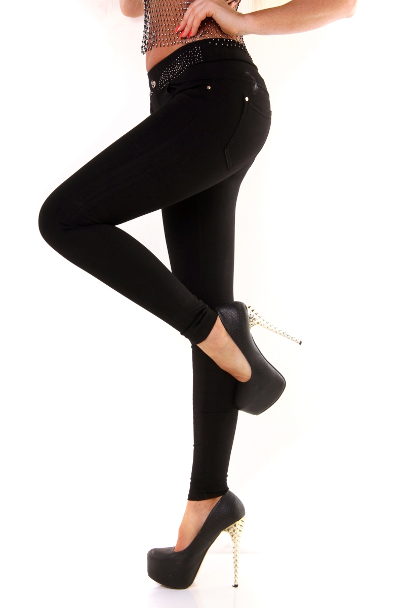 Elegante Treggings mit Schmuckbund in schwarz