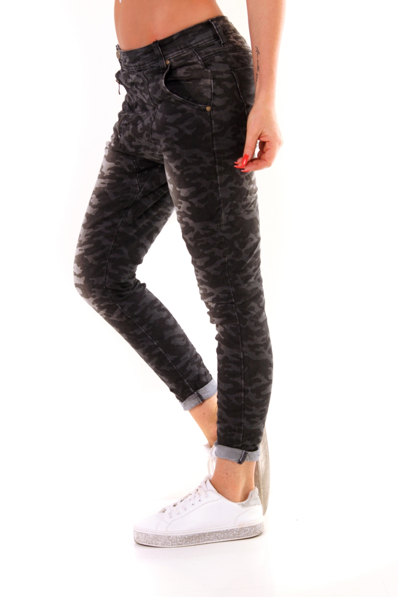 Boyfriend-Jeans im Baggy-Look mit diagonalen Zipper in black washed