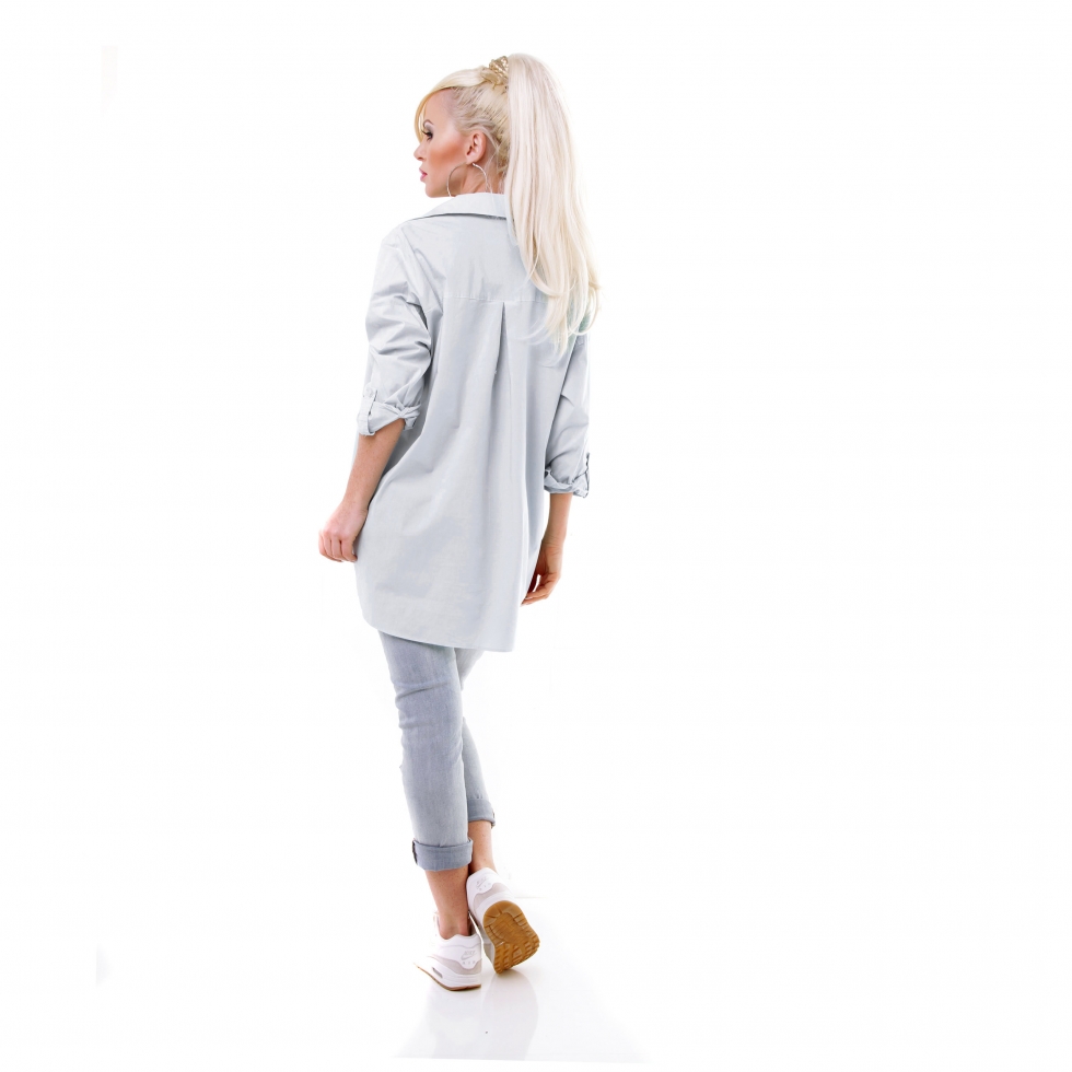 Legere geschnittene Bluse mit Glitzerapplikationen - grau