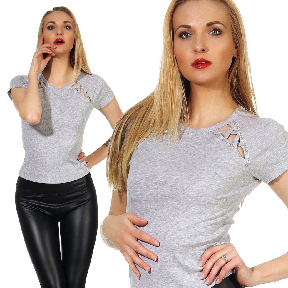 Tailliertes Shirt mit Schmucksteinchen - stone