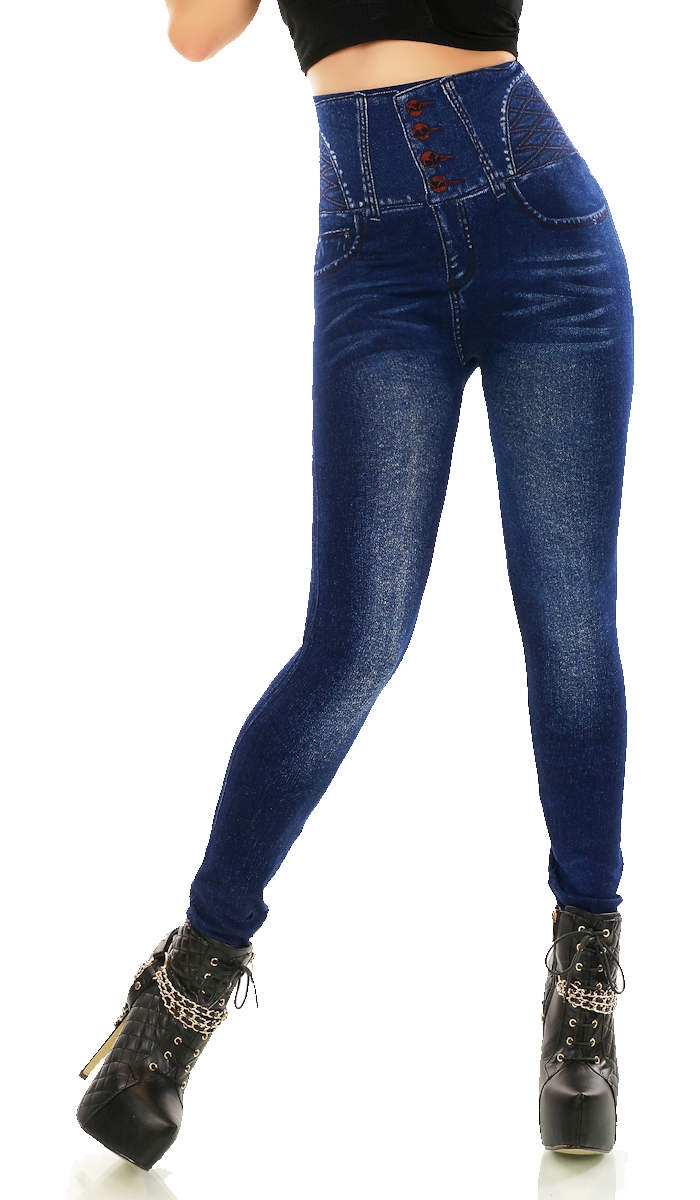 High Waist Leggings im Jeans-Look - blau