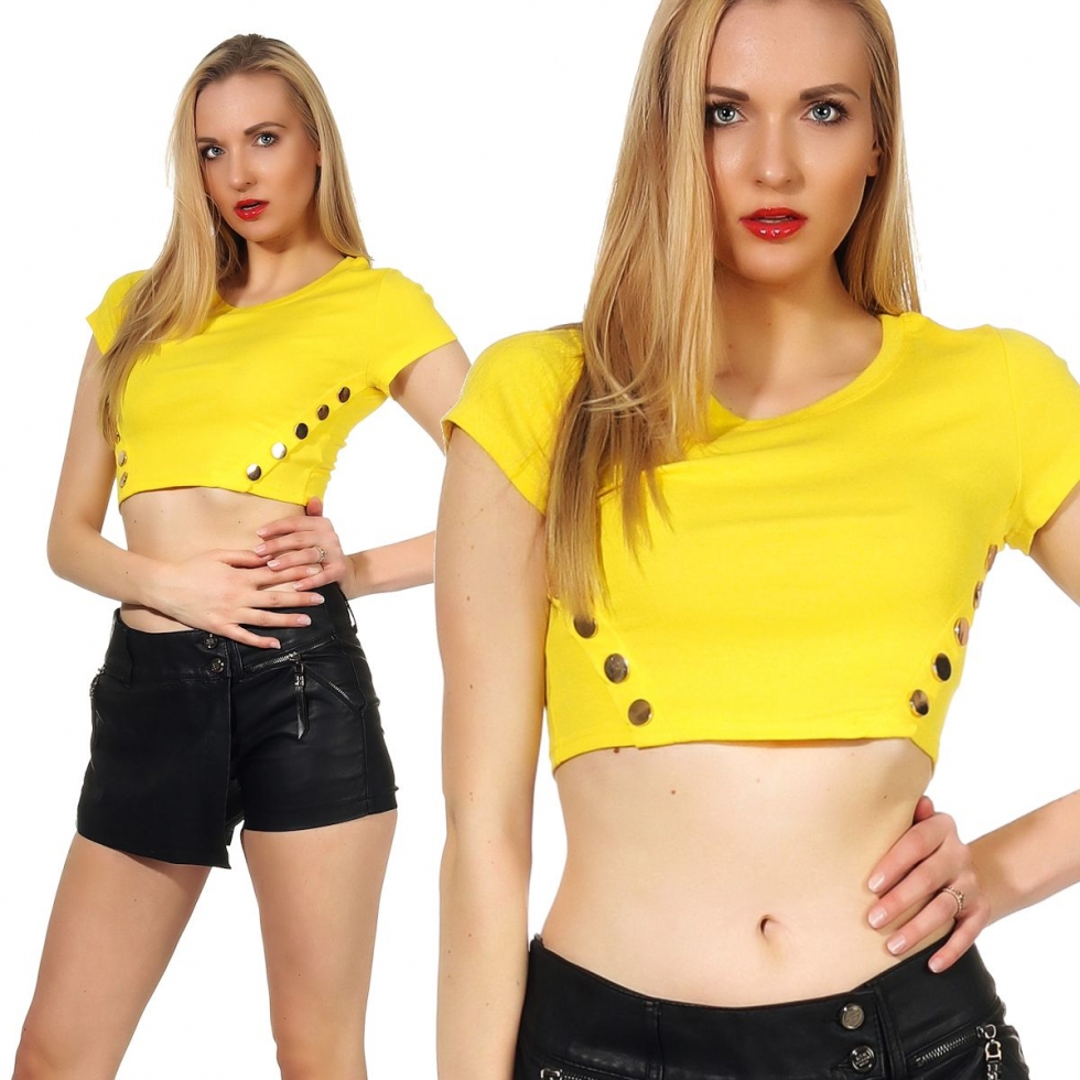 Bauchfreies Shirt mit modischen Deko-Knöpfen - yellow sun