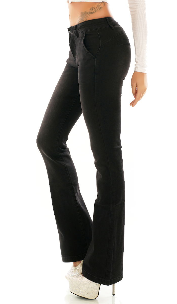 Stretch-Jeans im Bootcut-Style mit Paspel-Taschen in vintage schwarz
