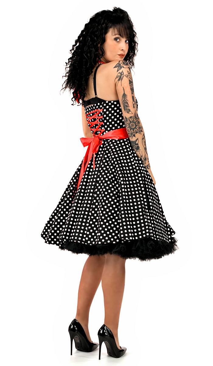 50er Style Vintage Swing Kleid mit süsser Satin-Schleife in schwarz / rot
