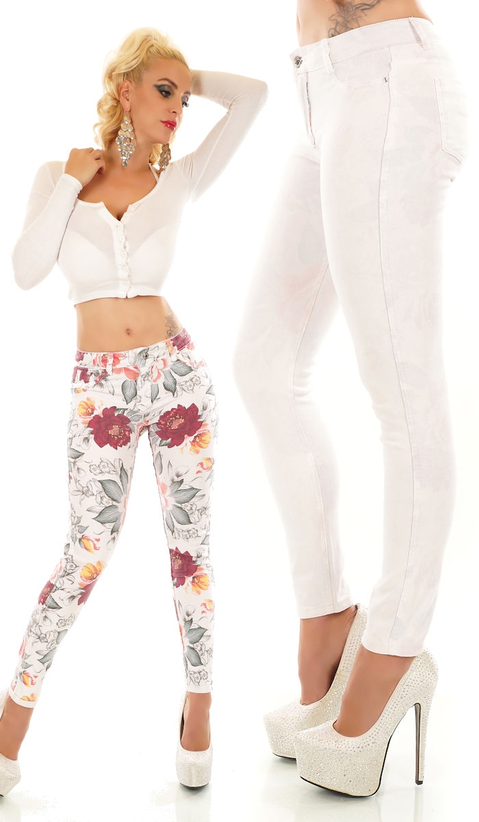 Freche Röhrenjeans im Wende-Design uni weiß oder multicolor