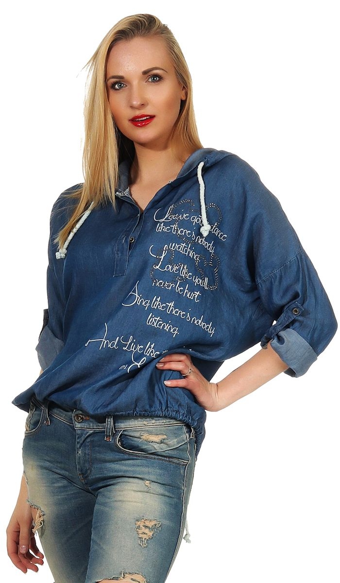 Kapuzen Jeans-Shirt mit Knopfleiste