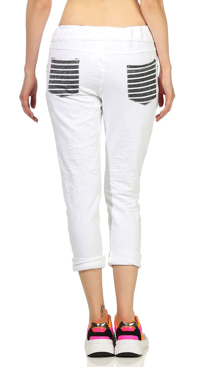 Dünne Freizeithose mit Kontrast-Einsätzen - weiß