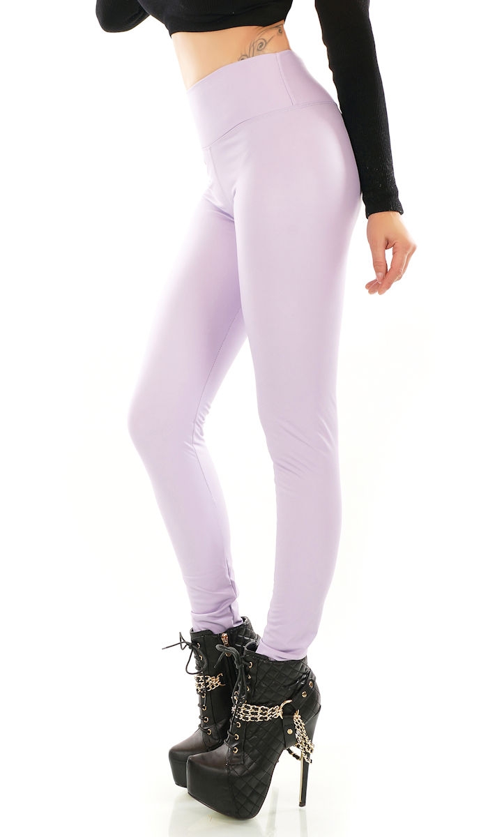 Modische Thermo-Leggings im sexy Wetlook - flieder