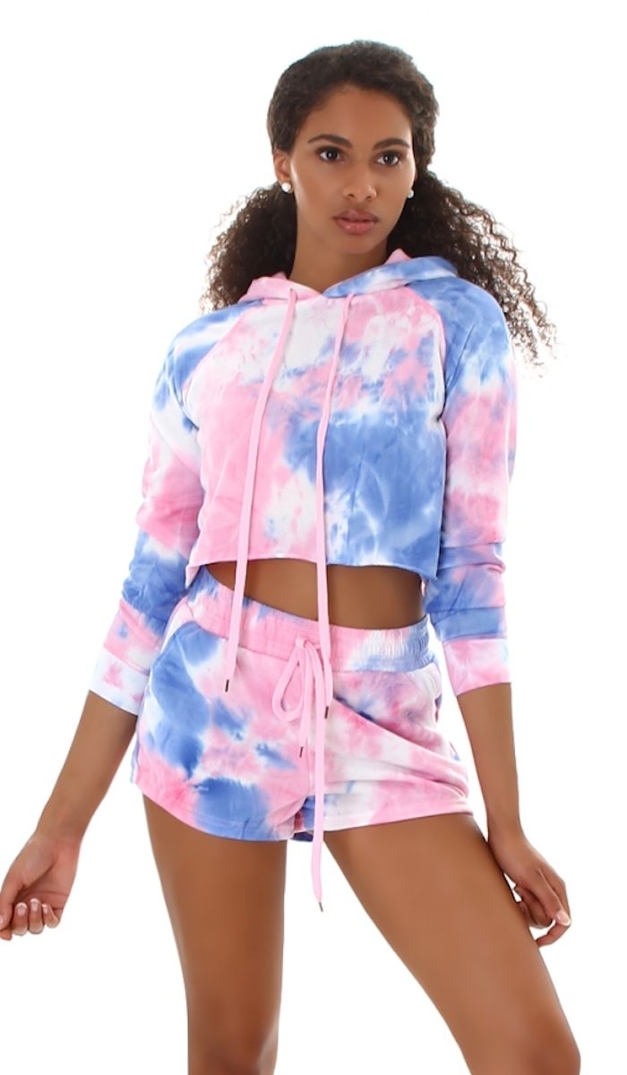 Freches Sportset im sommerlich bunten Neon-Batik-Look - rosa