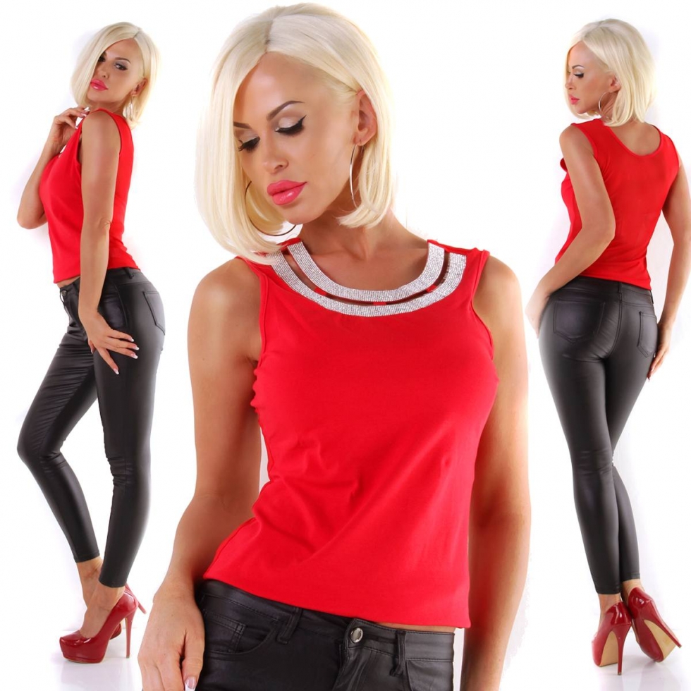 Tailliertes Top mit funkelnder Strass-Applikation - rot