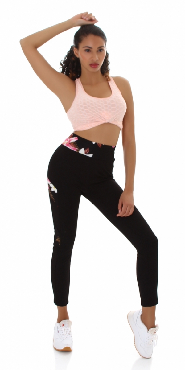 Moderne Fitness-Leggings im High Waist Look  mit Blumenprint - pink