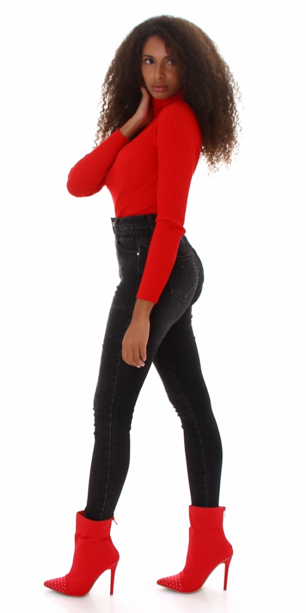 Sexy High Waist Jeans mit aufgesetzter Knopfleiste - schwarz