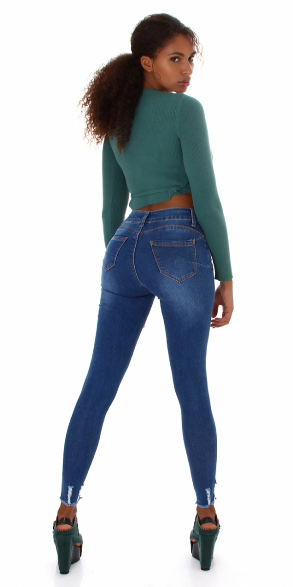 Highwaist Push-Up Jeans im Destroyed-Look - blue washed