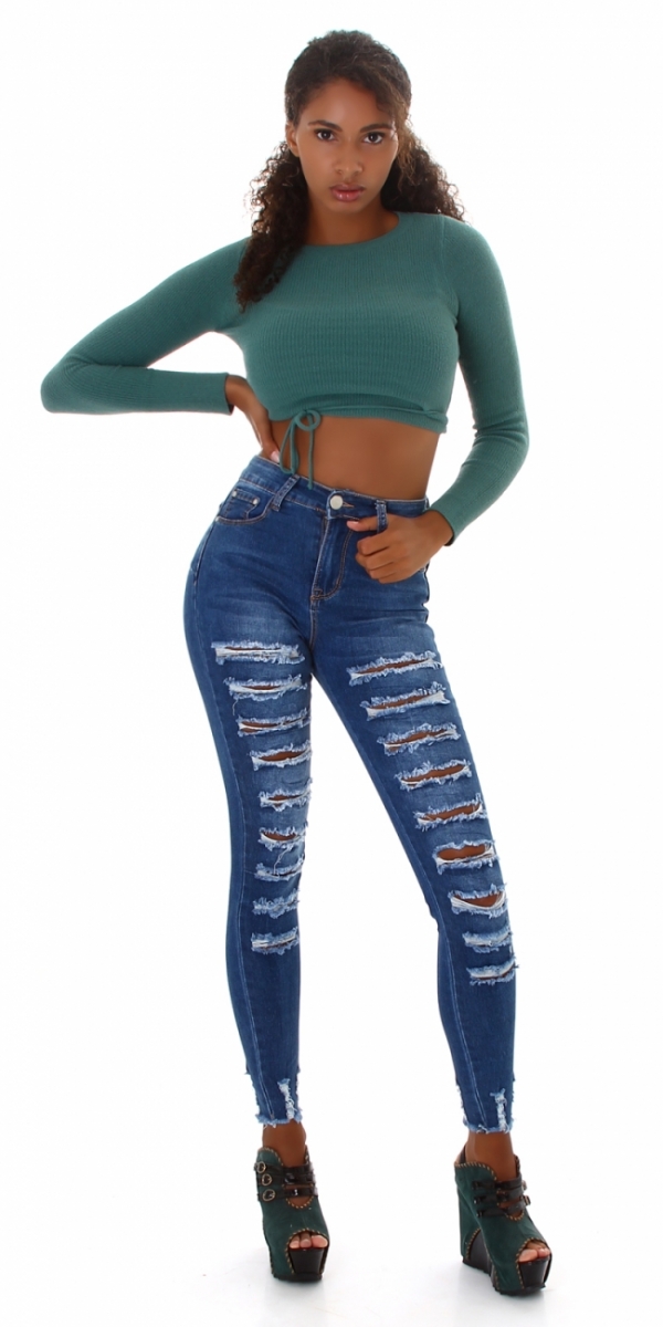 Highwaist Push-Up Jeans im Destroyed-Look - blue washed