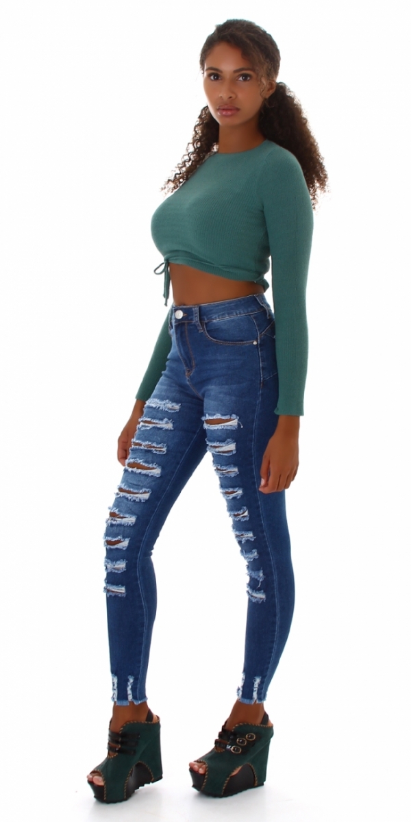 Highwaist Push-Up Jeans im Destroyed-Look - blue washed