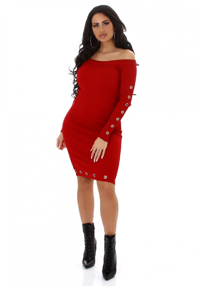 Elegantes Strickkleid mit Lochösen-Verzierung - bordeaux