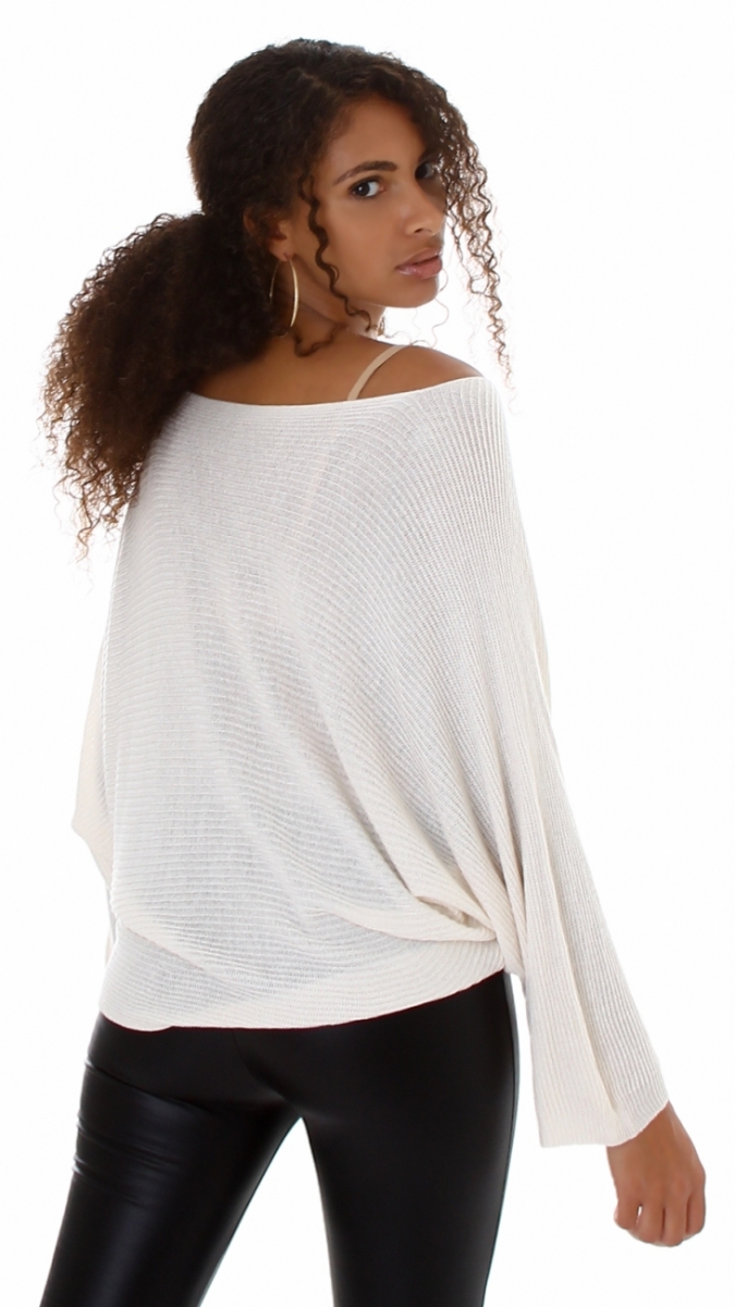 Oversize Pullover mit V-Ausschnitt in beige