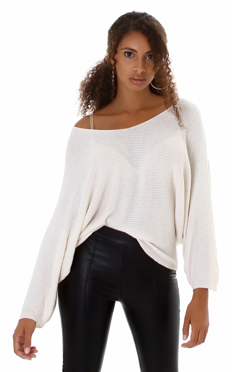 Oversize Pullover mit V-Ausschnitt in beige