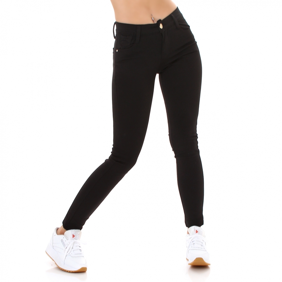 Sexy Slim Fit Skinny Jeans mit Schleifen-Verzierung in tiefschwarz