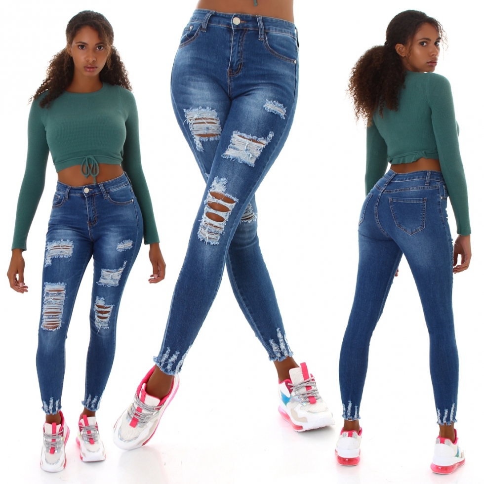 Sexy Skinny Jeans mit Destroyed-Effekten - blue washed