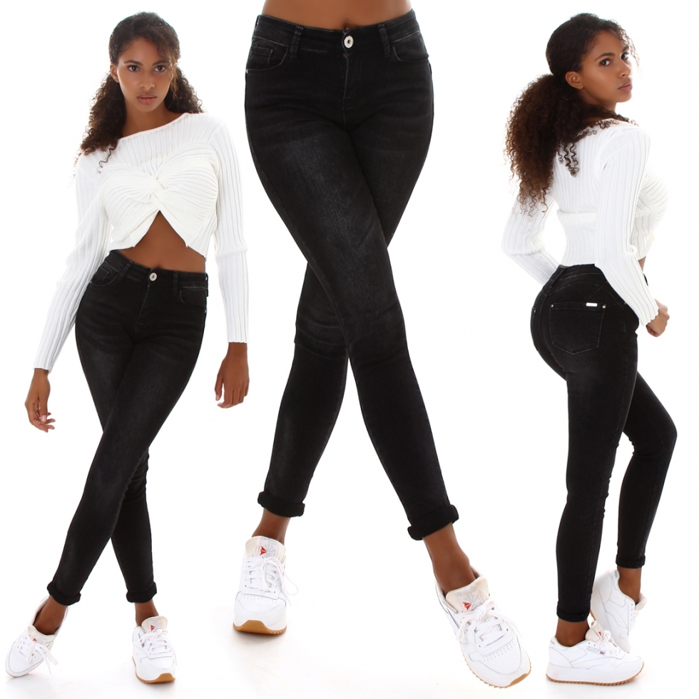 Figurbetonte Push Up Skinny Jeans - schwarz